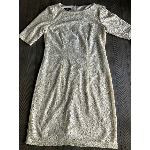 AGB Cream Lace Sheath Dress Short Sleeve Lined Women’s Size 12 NWT - Picture 4 of 8